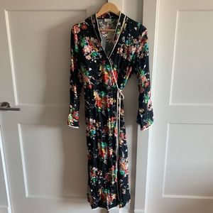 RIXO Silk Floral Kimono Wrap Dress
